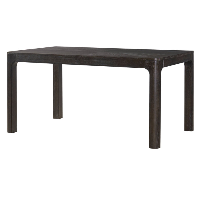 Rectangular Dining Table With Parquet Top, Rounded Corners