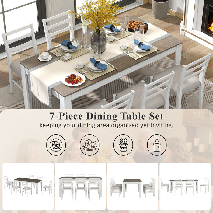 7 Piece Dining Set With Extendable Table, 2 Drawers & 6 Upholstered Chairs