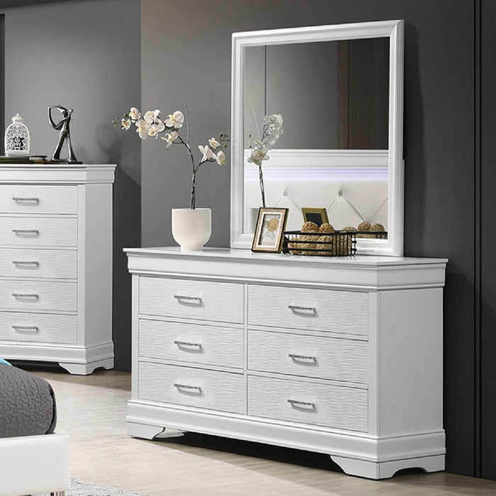 1 Piece Dresser Of Drawers Bedroom Furniture With Diamond Accent Handles, Drawer Box - White