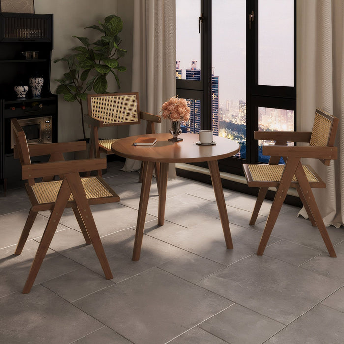 Modern Mid Century Dining Chairs (Set of 2), Rattan Accent Chairs, Comfy Armchairs, Outdoor Wood Chairs With Armrest - Walnut