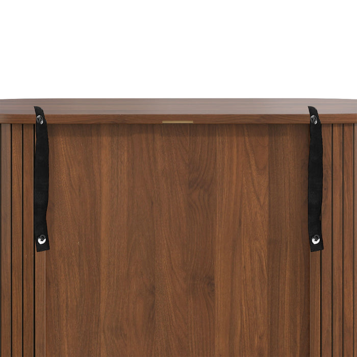 Fluted Wine Bar Cabinet With 8 Grid Wine Rack, 5 Level Adjustable Shelves, 2 Glass Holders
