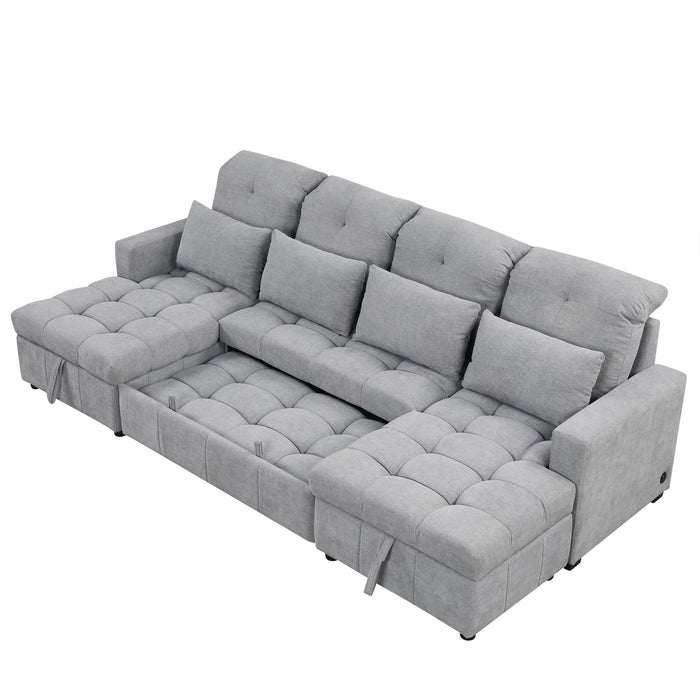 Oversized U-Shaped Versatile Sectional, Pull-Out Sofa Bed With Double Storage Chaise Lounges And 2 USB Ports For Living Room