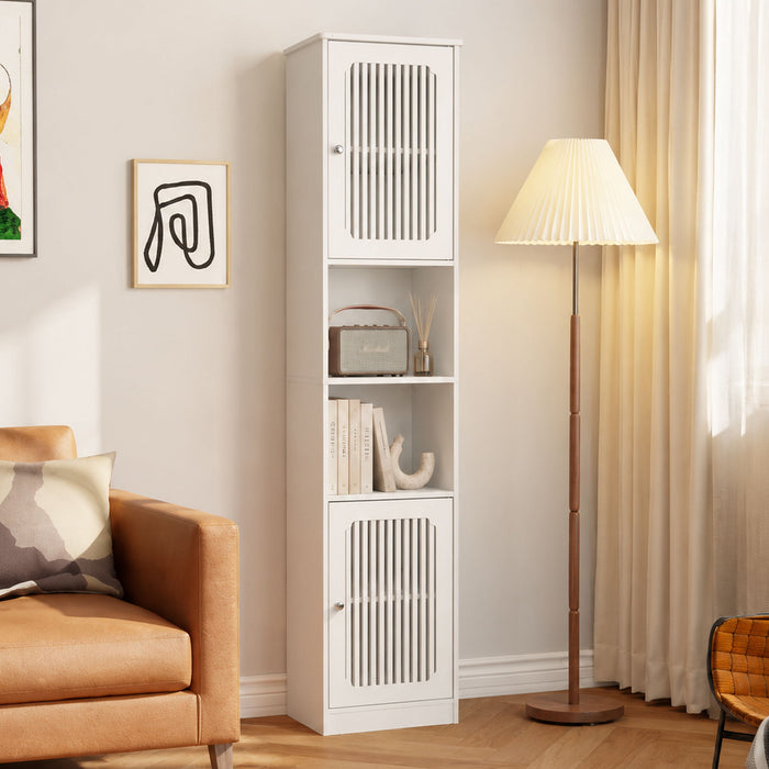 Tall Bathroom Cabinet With Adjustable Shelves, Louvered Door Floor Standing Storage Unit - White