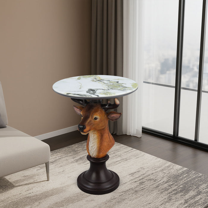 Deer Head Accent Table, Animal Statue For Living Room - Brown