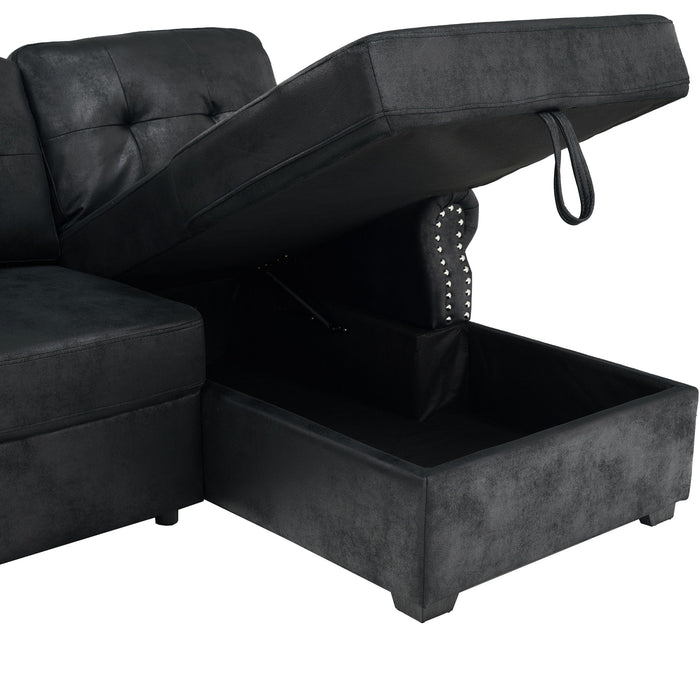 U Shape Sectional Sleeper Sofa With Pull Out Bed And Storage Chaise - Black