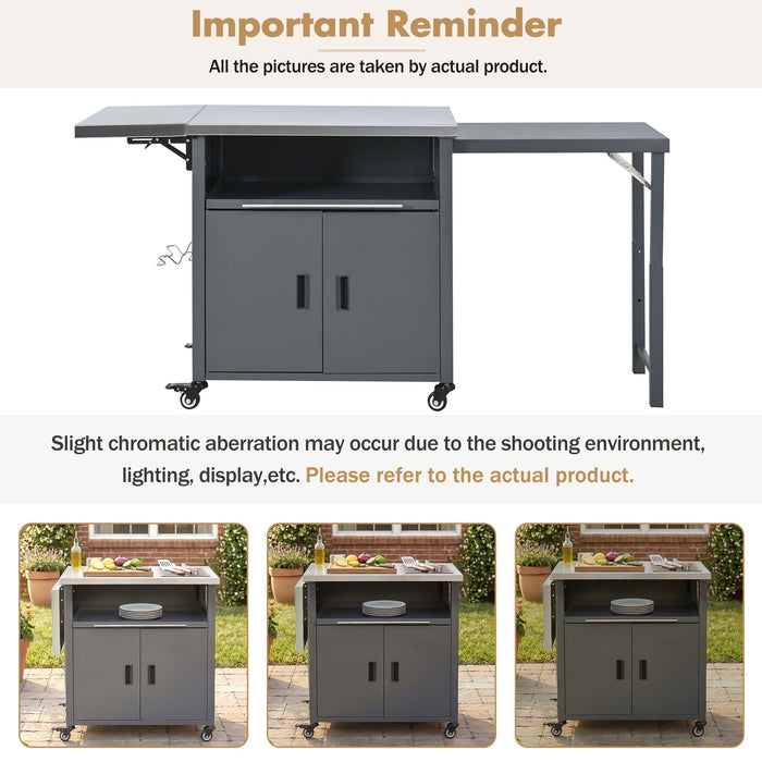 Foldable Outdoor Prep Station BBQ Cart With Trash Rack