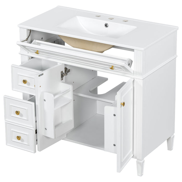 Bathroom Vanity With Sink, 3 Drawers & 2 Doors