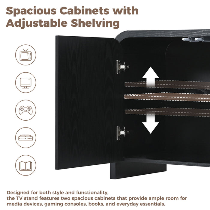 Curved Edge TV Stand With Large Cabinets