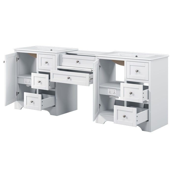 Double Sink Bathroom Vanity With Countertop, 2 Ceramic Sinks, 6 Drawers, Soft Close Design