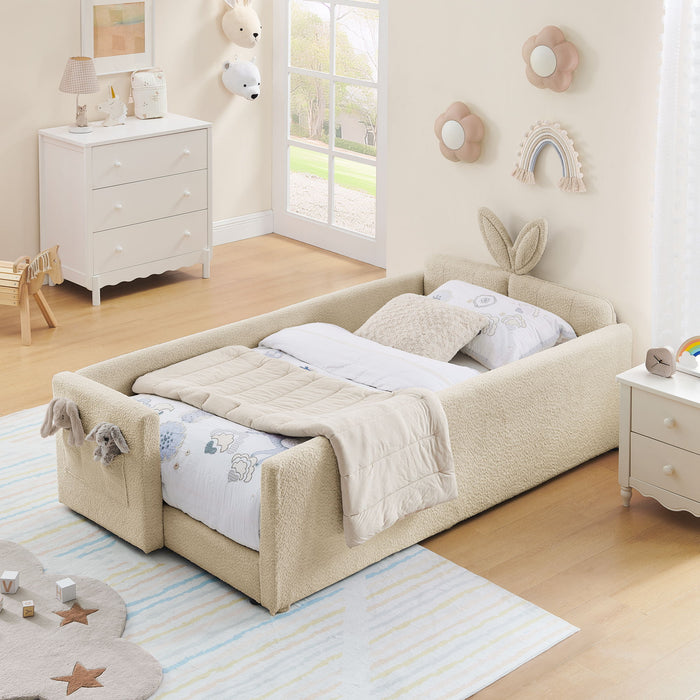 Cute Rabbit Ear Upholstered Platform Bed Frame With Safety Rail