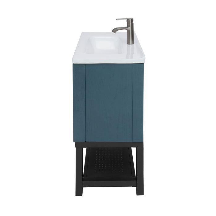 Modern Freestanding Bathroom Vanity With Ceramic Sink, Hot And Cold Faucet, Storage Cabinet & Open Shelf
