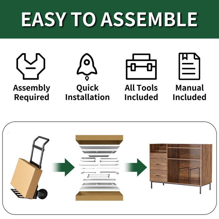 Grain Record Player Stand, Media Console With Speaker Shelf & 2 Drawers