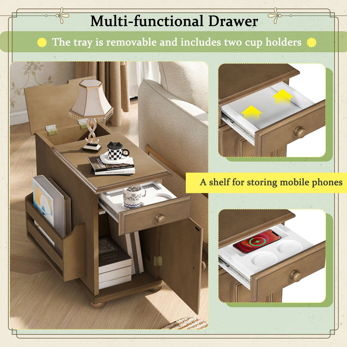 Vintage Flip Top Side Table With USB Ports