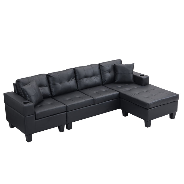 Modern Sectional Sofa Set With Chaise Lounge And Cup Holder