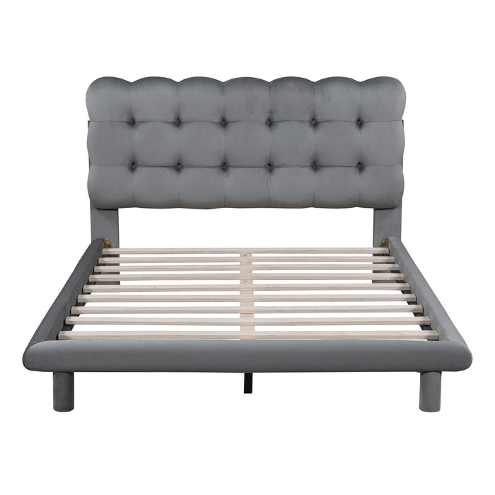 Platform Bed With LED Frame, Thick & Soft And Button Tufted Design Headboard
