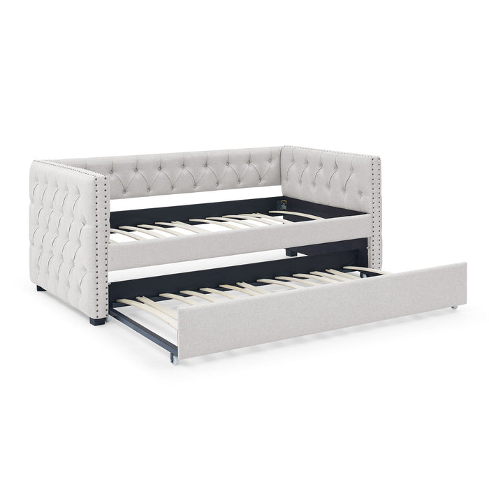 Inspired Upholstered Daybed With Trundle, Button Tufted