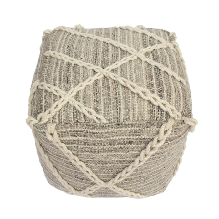 Modern Wool Rope Square Pouf Ottoman Floor Cushion - Gray / Ivory