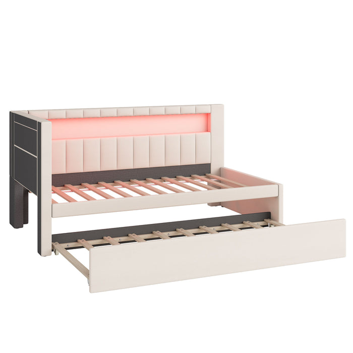 Upholstered Platform Bed With USB Ports And LED Belt