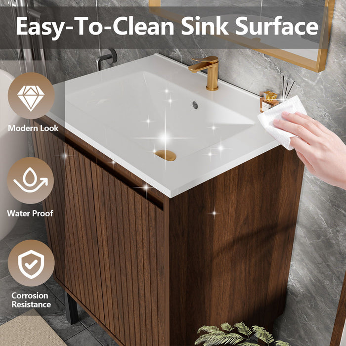 Bathroom Vanity With Ceramic Sink, Floor-Standing Design, Soft-Closing Drawers