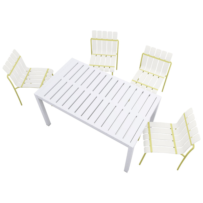 4 Piece Set Of Modern Color Block Designed Single Chairs With Long Table