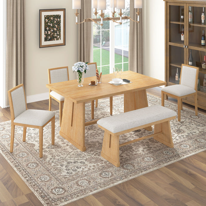 Dining Set With Rectangular Table, 4 Upholstered Chairs & 1 Padded Bench