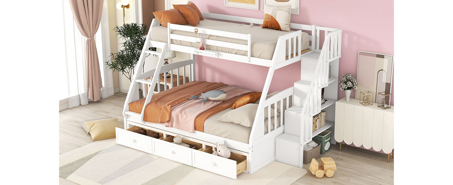 Bunk Bed With Drawers, Ladder And Storage Staircase