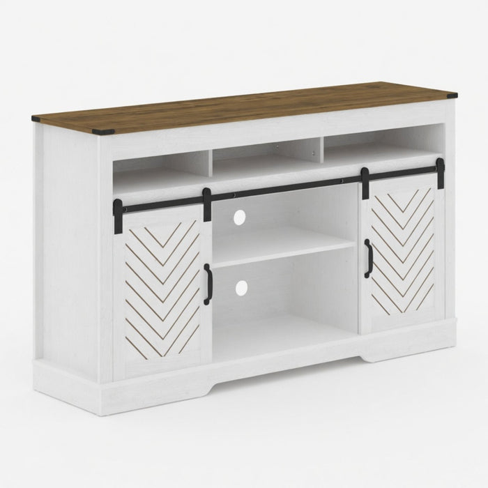 TV Stand With Sliding Barn Doors And Adjustable Storage - White / Oak