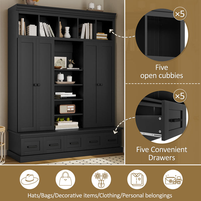Hall Tree & Bench And 5 Storage Cubbies