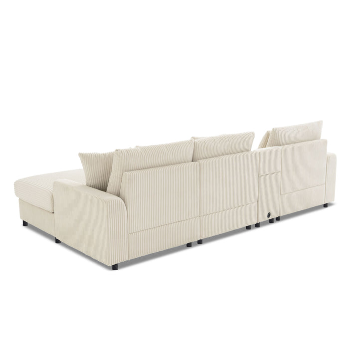 Sectional With Bluetooth Speakers L Shaped Couch With Console USB Charger, Cup Holders Storage Ottoman Deep And Wide Seat Cloud Sofa
