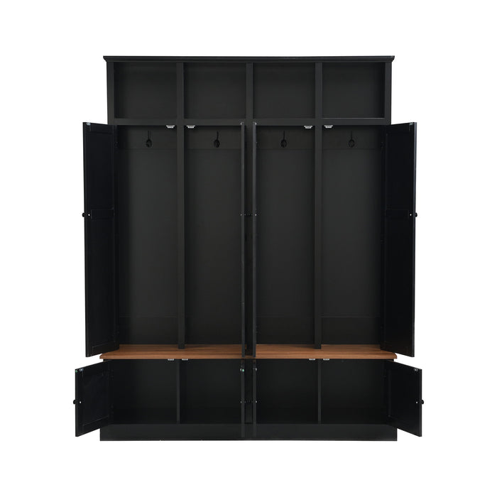 Hall Tree With Bench And Cabinet, 4 In 1 Entryway Bench With Coat Rack