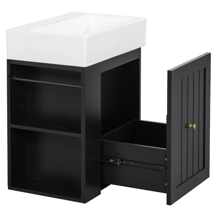 Modern Bathroom Vanity With Sink, Storage Cabinet, Drawer & Side Shelf