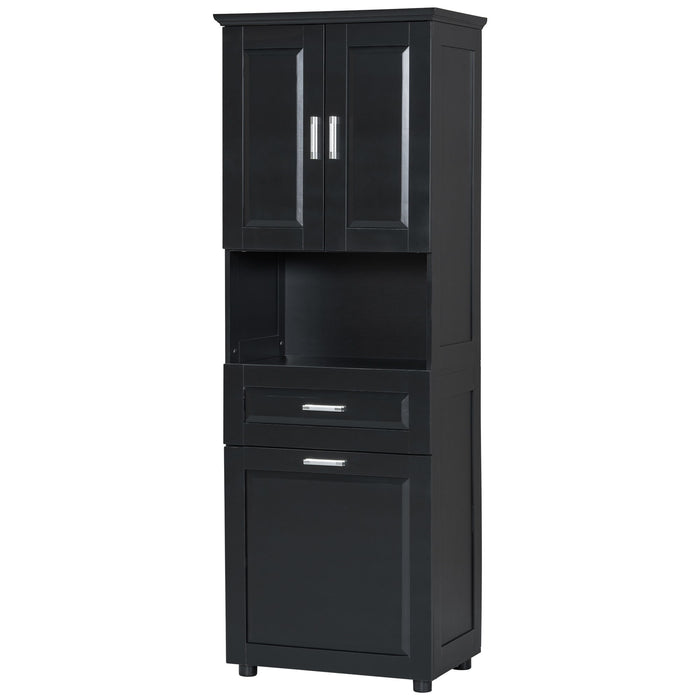 Tall Bathroom Cabinet With Tilt-Out Laundry Basket And Upper Storage