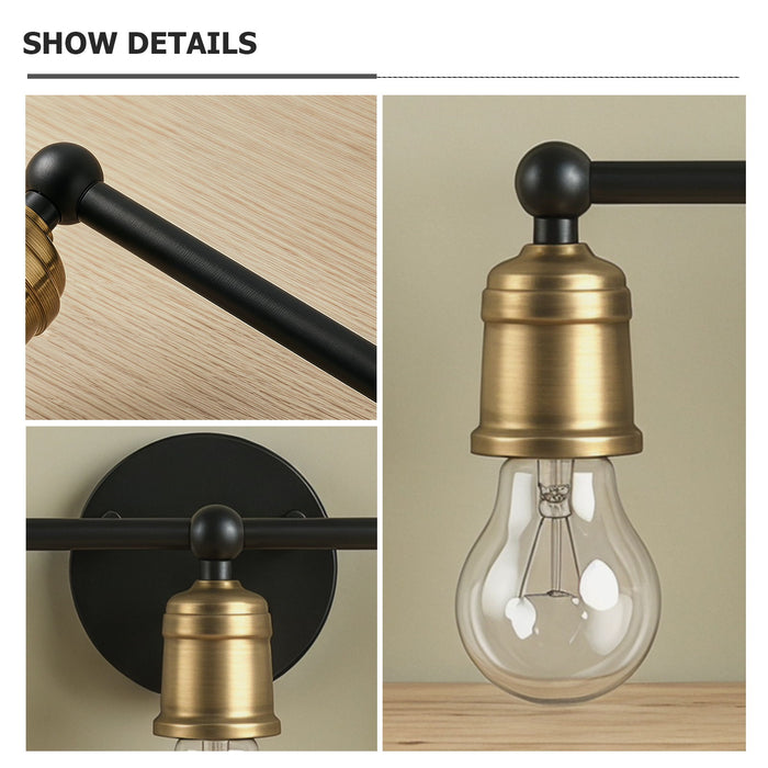 3 Light Wall Sconce, Vanity Light, No Bulbs Included - Black / Gold