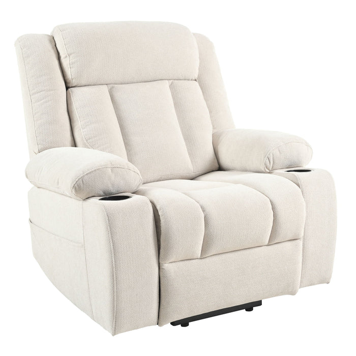 Power Lift Recliner Chair With Extended Footrest, Remote Control, Cup Holders, And Side Pockets