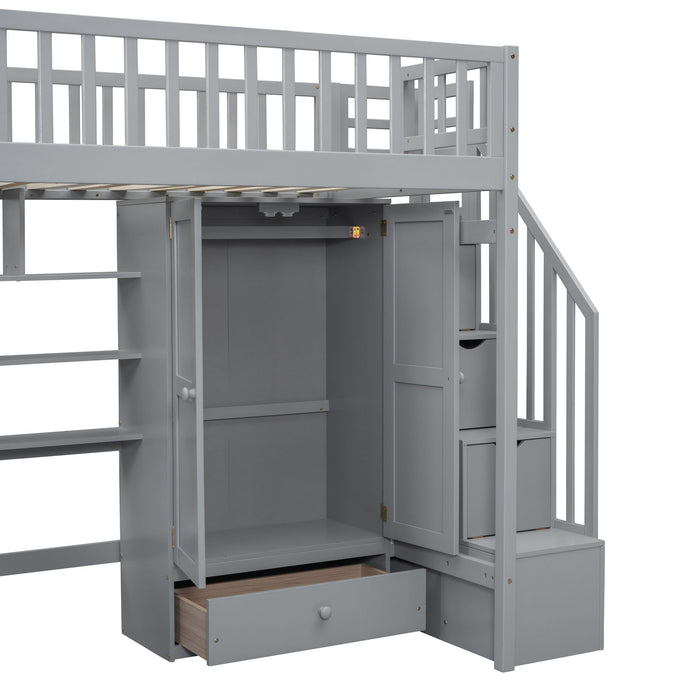 Loft Bed With Bookshelf, Drawers, Desk, And Wardrobe