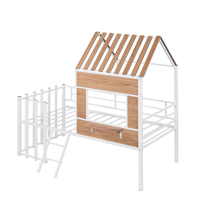 Loft Bed With Roof, Window, Guardrail, Ladder