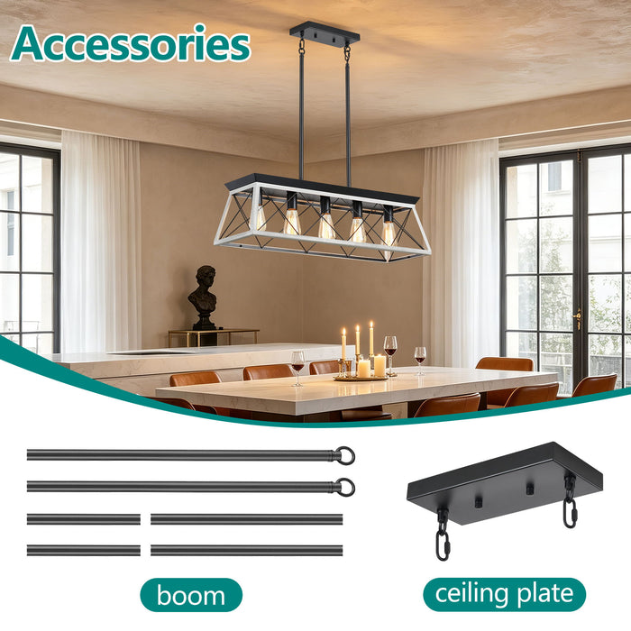 Chandelier Pendant Light For Dining Room Kitchen, 5 Light Fixture With Adjustable Height