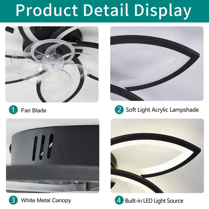 30" Flower 6 Speed Ceiling Fan With Remote Controlled LED Lights, Low Profile Flush Mount Fan