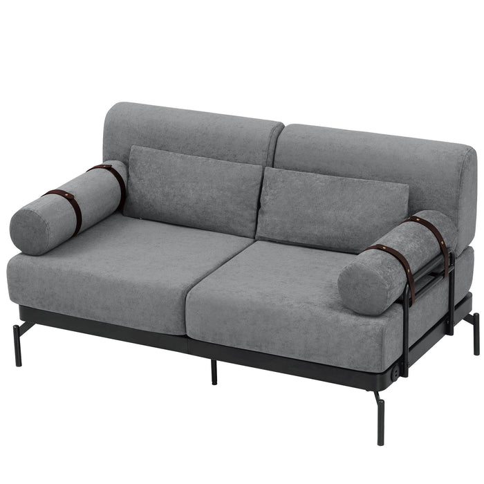 Modern Loveseat Sofa 2 Seater With USB Ports, Cylindrical Armrests