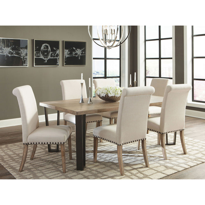 Upholstered Dining Chair With Rolled Edge Seat Back (Set of 2) - Beige