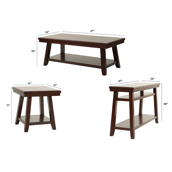 3 Piece Occasional Table Se, Coffee Table, End Table & Sofa Table - Walnut