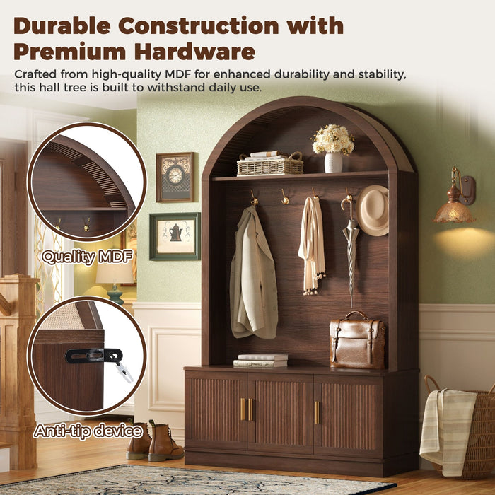 Arched Top Hall Tree With 5 Hooks