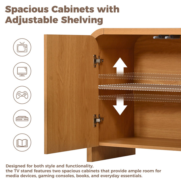 Curved Edge TV Stand With Large Cabinets