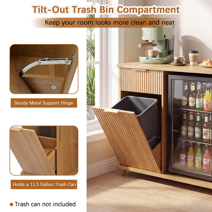 Fluted Coffee Bar Cabinet With Mini Fridge Space & Charging Station