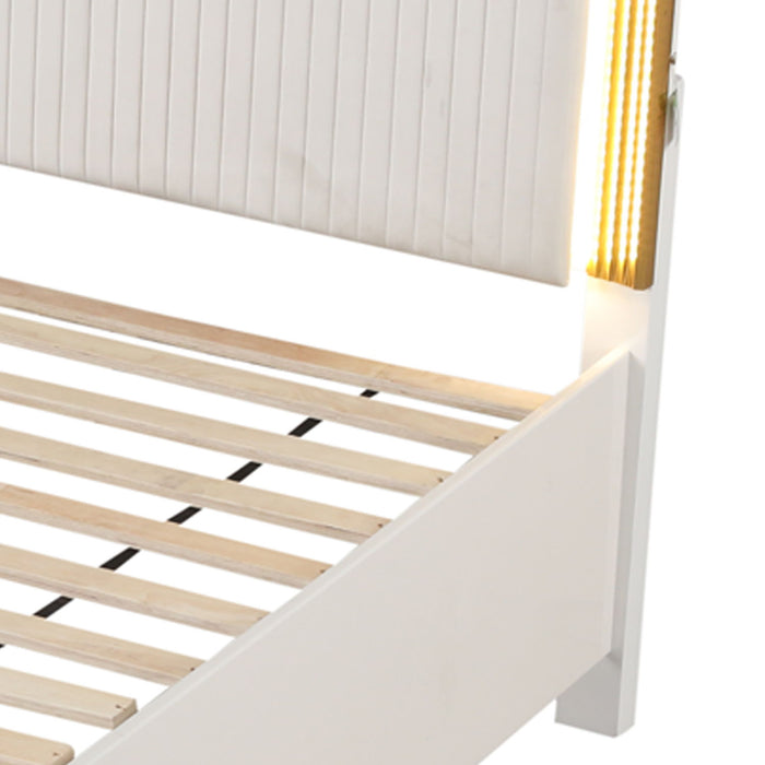Obsession - Queen Size Bed With LED Headboard And Footboard Storage Drawer - White