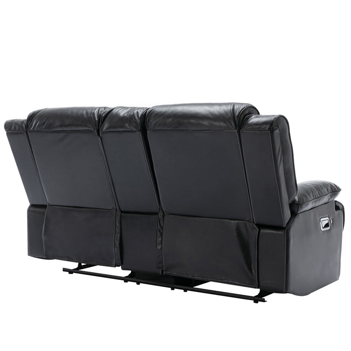 2 Seater Home Theater Recliner Manual Recliner Chair With A LED Light Strip Two Cup Holders And A Storage Box For Living Room