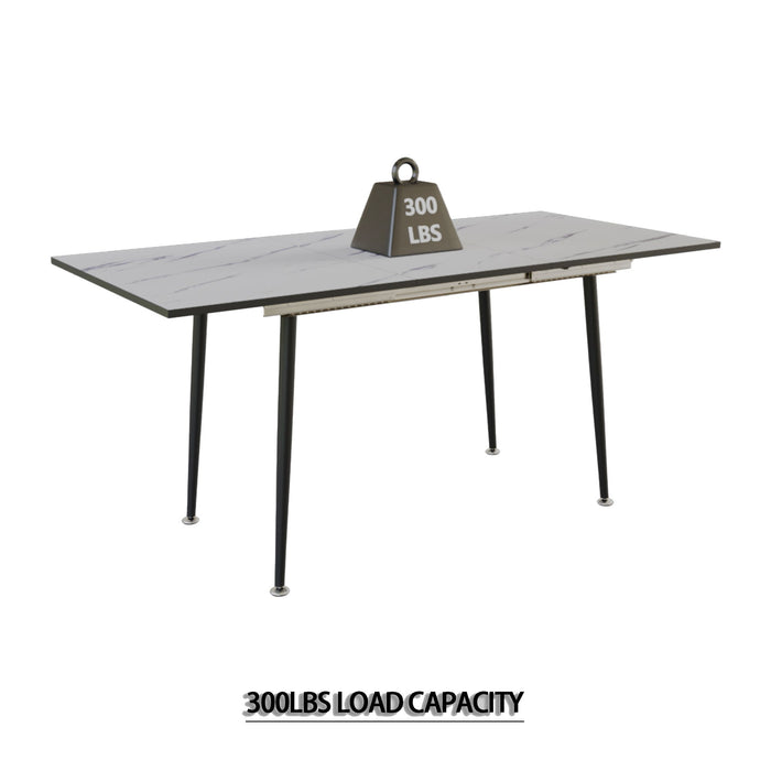 Modern Industrial Expandable Dining Table 47" To With Marble Pattern Top And Metal Legs - White