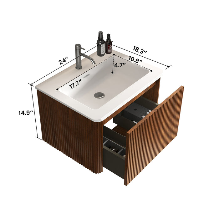 Etna - Striped Bathroom Vanity With Ceramic Sink, Wall Mounted Floating Bathroom Vanity For Modern Bathroom