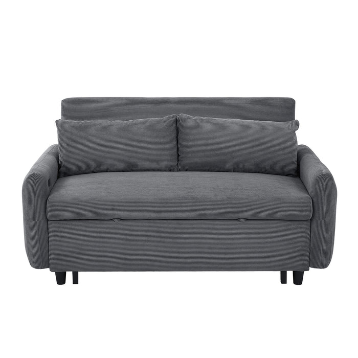 Pull-Out 2 Seat Modern Sleeper Sofa With 2 Throw Pillows And USB Ports