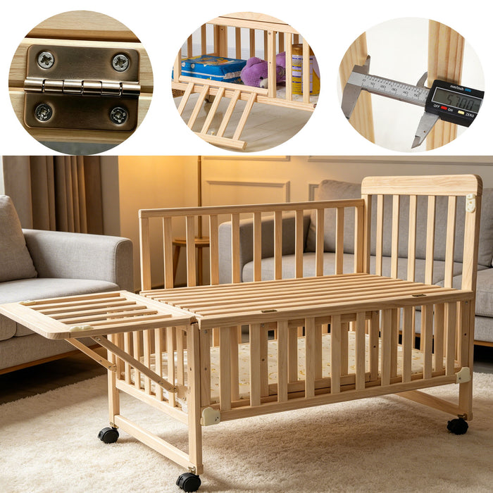 Portable Mini Baby Crib 5 In 1 Convertible With Foldable Storage - Natural Wood